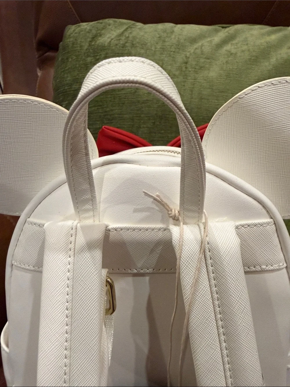 Loungefly White Minnie Ear Mini Backpack with Red Bow Accent